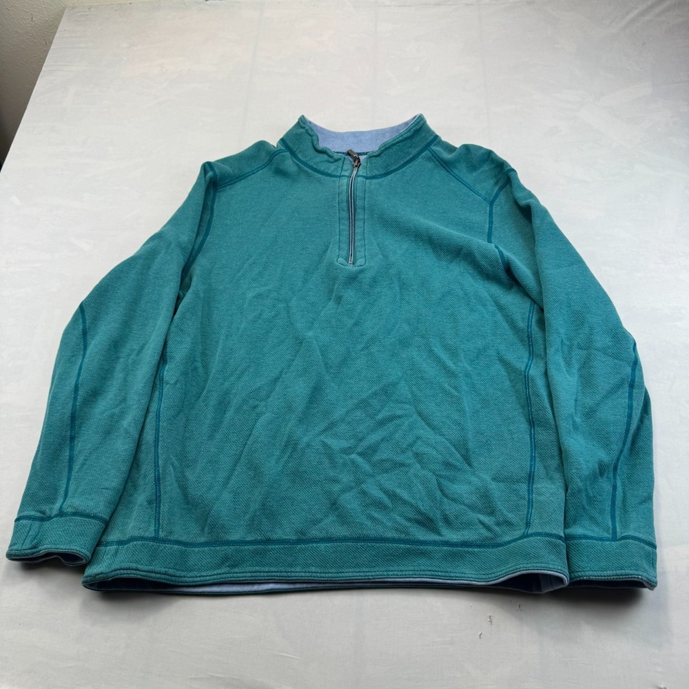 Tommy Bahama Sweatshirt XXL Men Teal Blue Long Sleeve Mock Neck 1/4 Zip Pullover